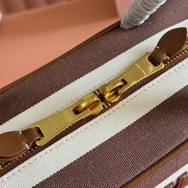 BEAU BAG 34 DENIM BEAU WITH BROWN STRIPES IN CANVAS AND CALFSKIN