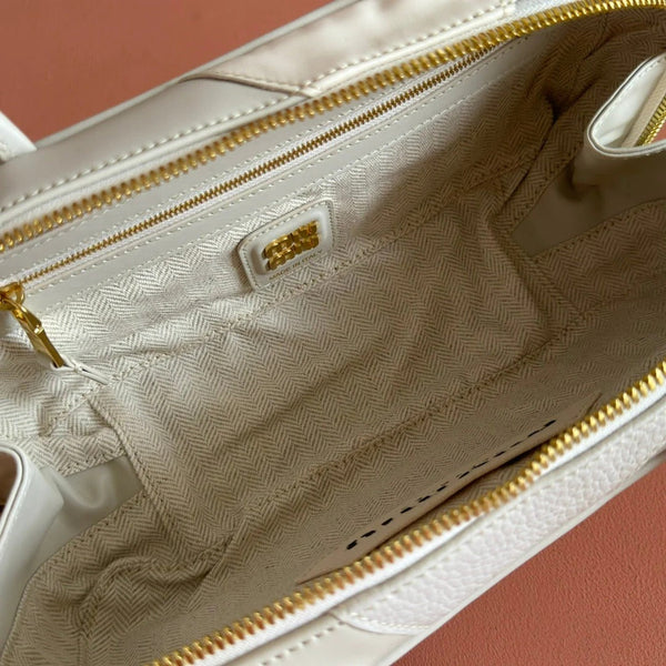 BEAU TOP HANDLE BAG 28 IN CHALK WHITE LEATHER PATCHWORK