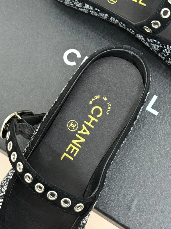 CC Flat Mules 25ss In Back Embellished With Rhinestones