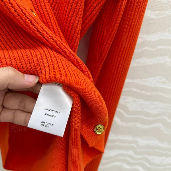 LP RED ORANGE V-NECK KNIT CARDIGAN