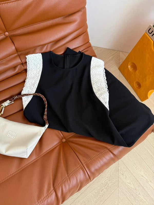 BLACK DRESS DOUBLE LAYER LACE 25S IN ACETATE 265682