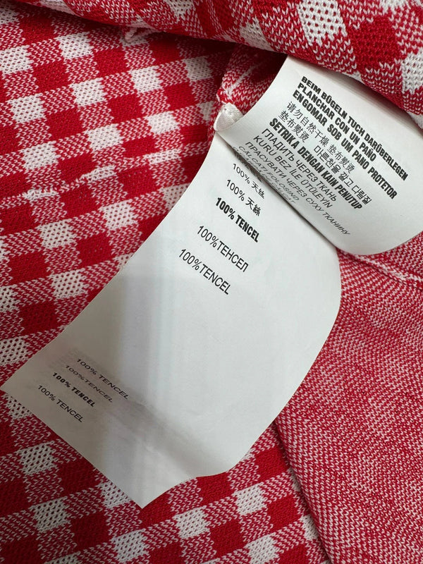 MIUMIU TOP IN MAGLIA A SCACCHI CON SCOLLO GIROCOLLO E MANICHE CORTE 274834