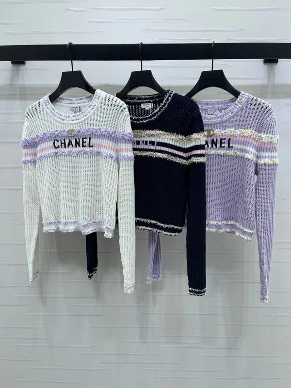 CHANEL 25S LONG SLEEVE OPEN-KNIT SWEATER STYLE 161