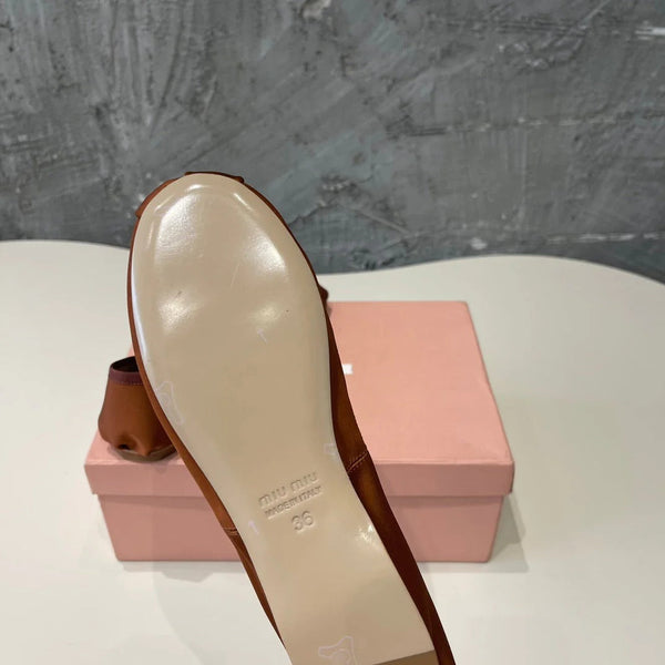 BALLET FLAT SHOES BRIGHT BROWN GLOSSY SHEEPSKIN