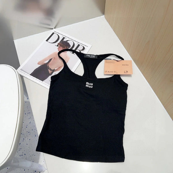 CAMISOLE 617514 IN BLACK COTTON RIBBED KNIT