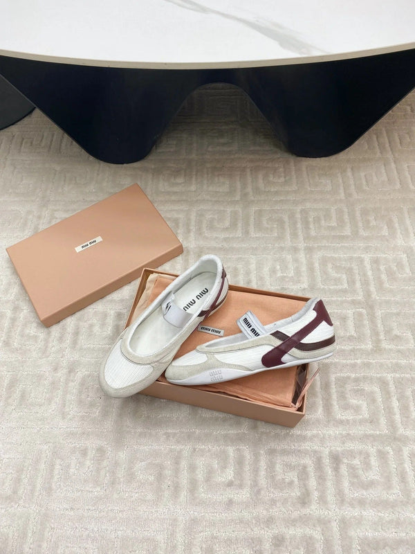 BALLET FLAT SHOES IN WHITE MESH AND BEIGE SUEDE