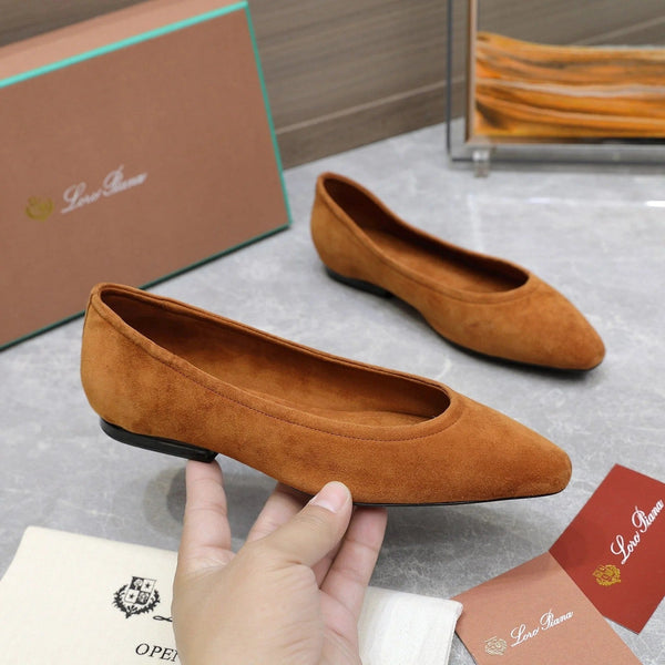 Classic Ballet Shoes In Bronze Brown Suede