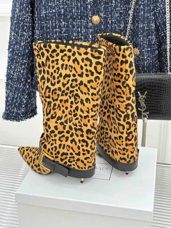 BALMAIN 25S ANTHEM BOOTS IN LEOPARD PRINT CALFSKIN