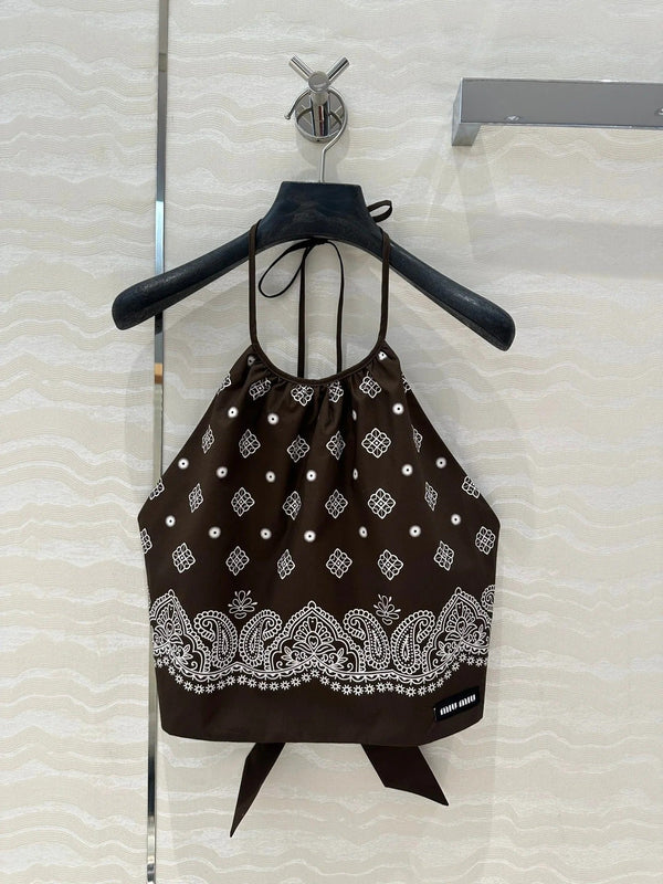 MIUMIU EARTH BROWN STRAPPY BACK TOP