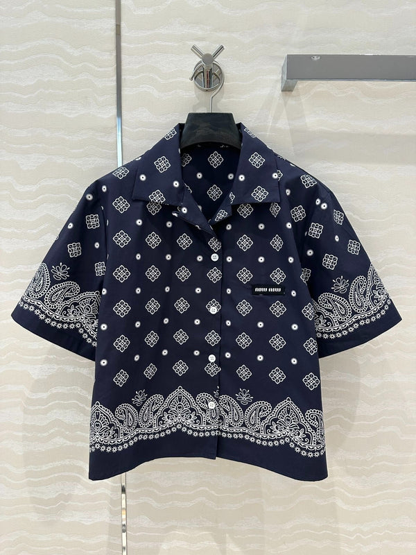 MIUMIU MIDNIGHT BLUE SHORT-SLEEVE SHIRT 261480
