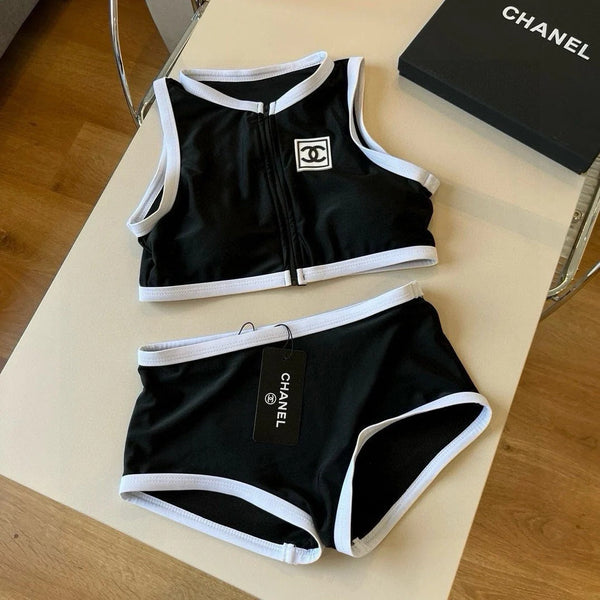 CC BIKINI SWIMSUIT SET IN BLACK AND WHITE TRIM 596500