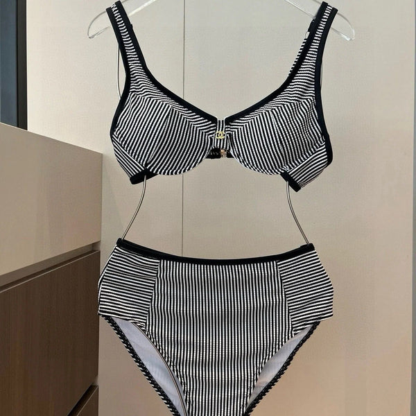 CC BIKINI SWIMSUIT SET IN BLACK AND WHITE STRIPES 599111