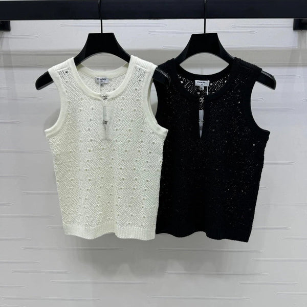 CHANEL SHORT-SLEEVE OPEN-KNIT TOP 274861