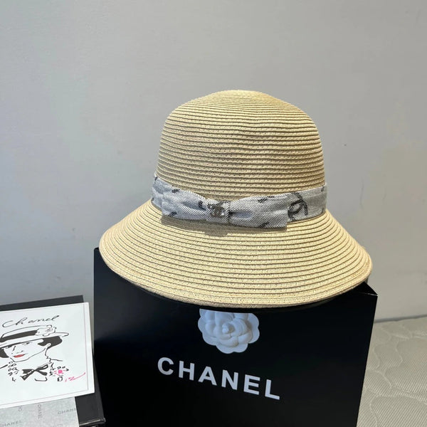 STRAW BUCKET HAT IN BEIGE WITH RIBBON BOW 673979