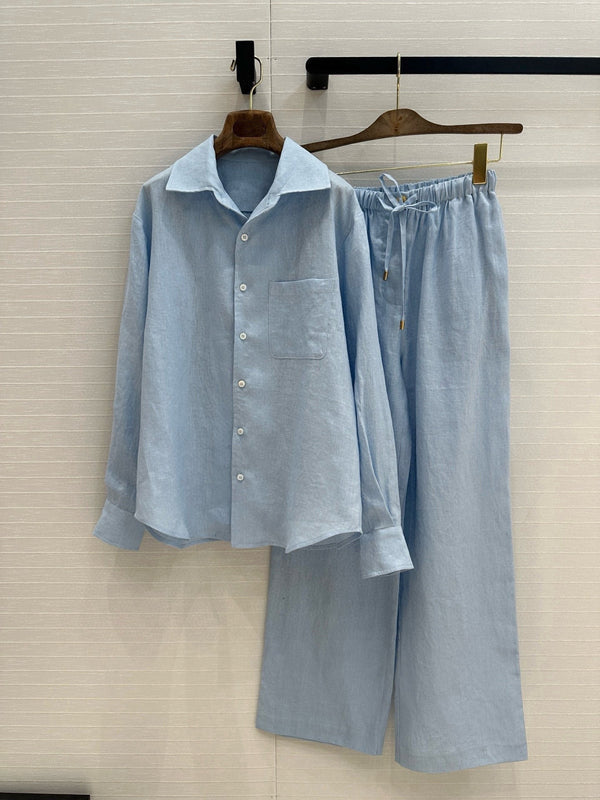 LP STRAIGHT-LEG LINEN PANTS IN BLUE