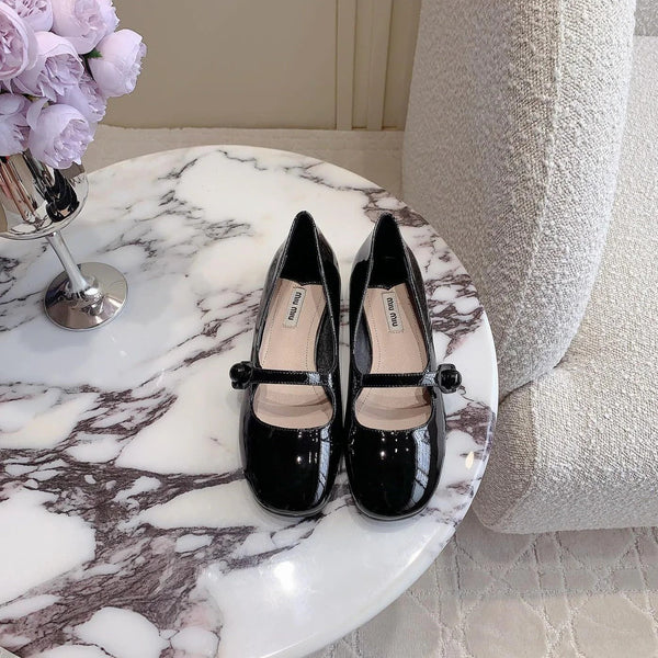 Glossy Black Ballet Shoes Sheepskin