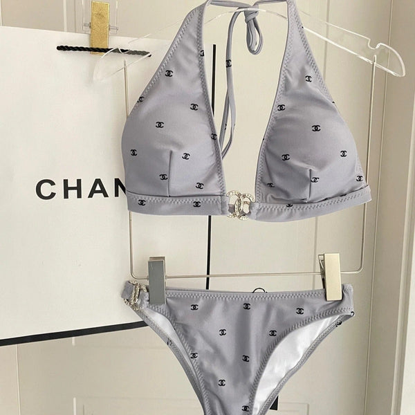 CC BIKINI SWIMSUIT SET IN GREY AND BLACK LOGO 599155