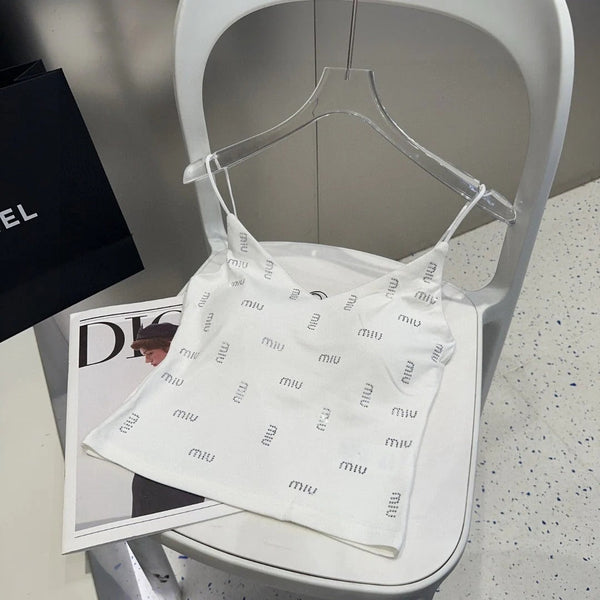 TOP CAMI 640628 IN MAGLIA DI COTONE BIANCO A COSTINE