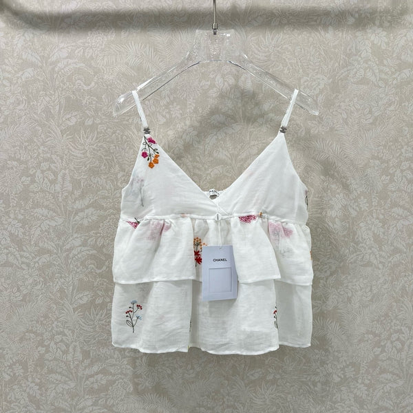 CHANEL RUFFLED SPAGHETTI STRAP TOP 272286