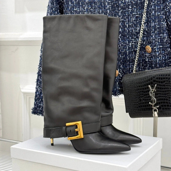 BALMAIN 25S ANTHEM BOOTS IN BLACK CALFSKIN