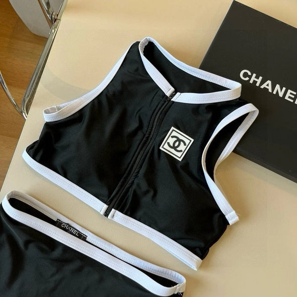 CC BIKINI SWIMSUIT SET IN BLACK AND WHITE TRIM 596500