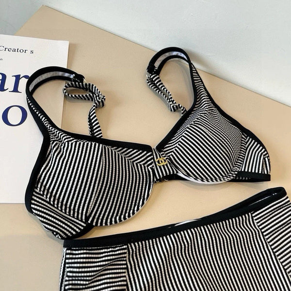 CC BIKINI SWIMSUIT SET IN BLACK AND WHITE STRIPES 599111