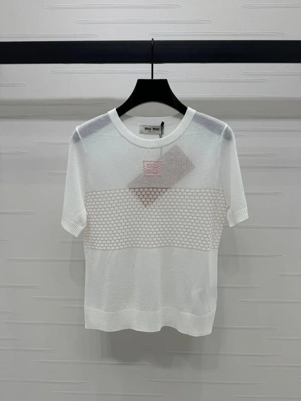 MIUMIU SHORT-SLEEVE EMBROIDERED LOGO T-SHIRT 269462