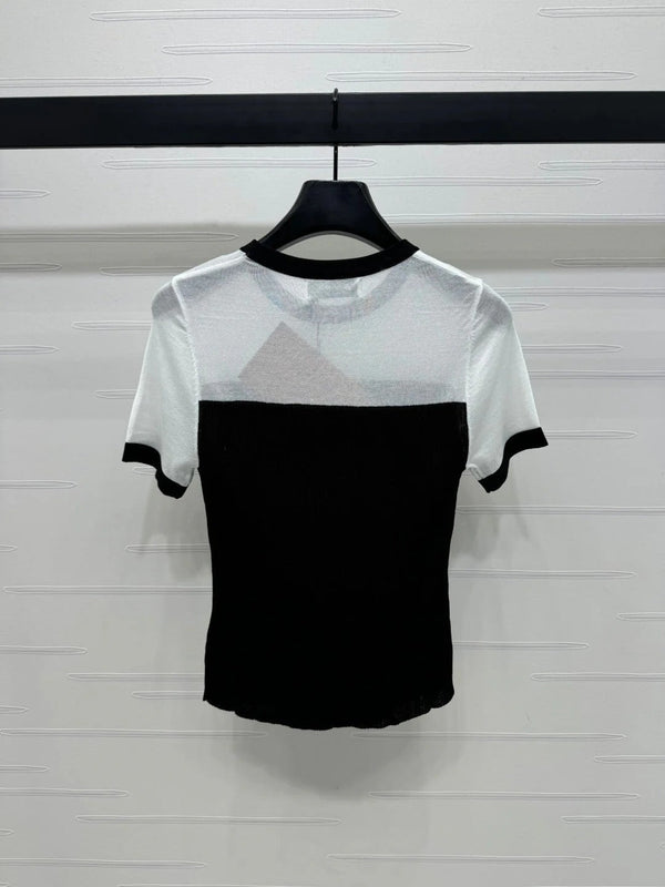 MIUMIU TOP IN MAGLIA TRASPARENTE A MANICHE CORTE E SCOLLO GIROCOLLO 274813