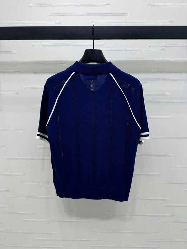 MIU 25S ROUND NECK STRIPED KNIT RAGLAN SHORT SLEEVES 264109