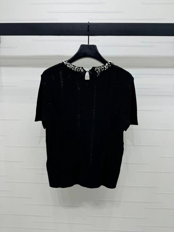 MIU 25S RHINESTONE COLLAR T-SHIRT 264097