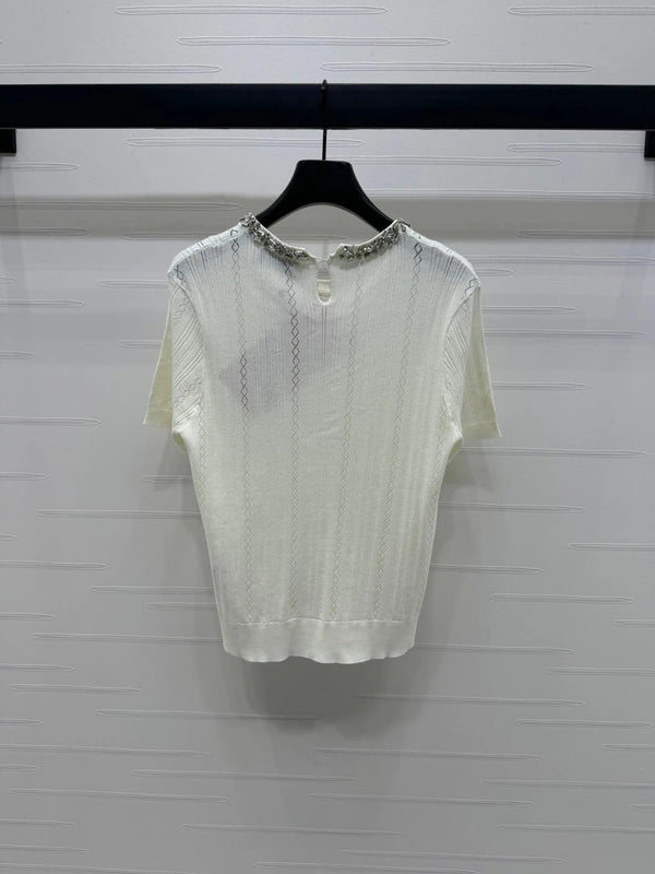 MIU 25S RHINESTONE COLLAR T-SHIRT 264095