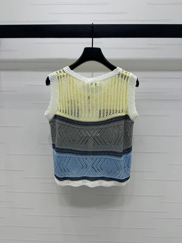 CHANEL EMBROIDERED LOGO OPEN-KNIT VEST 274869