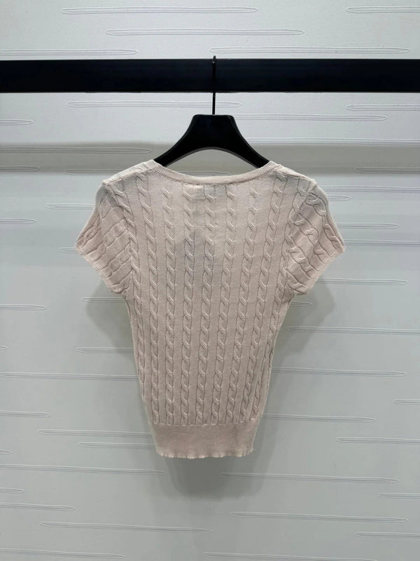 MIUMIU TOP IN MAGLIA CON SCOLLO A U E MANICHE CORTE ROSA 274947