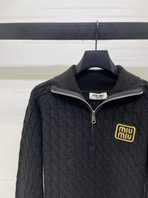 MIUMIU HALF-ZIP KNITTED PULLOVER WITH COLLAR STYLE 486