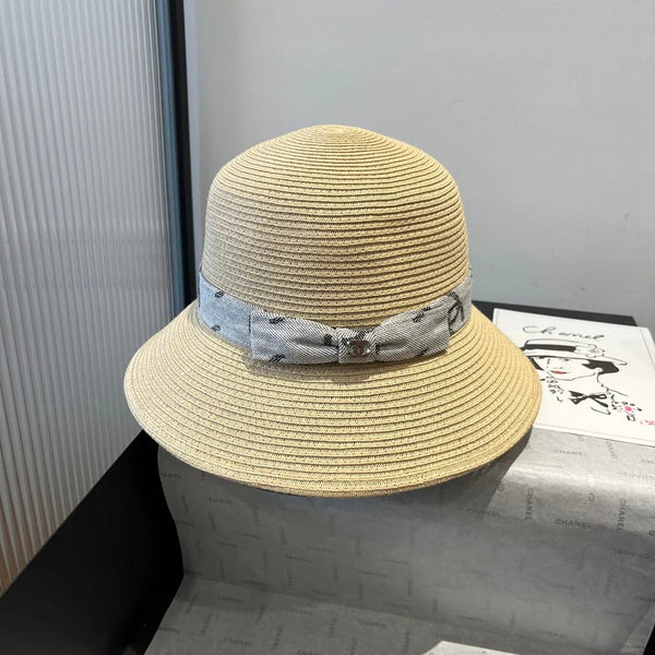 STRAW BUCKET HAT IN BEIGE WITH RIBBON BOW 673979