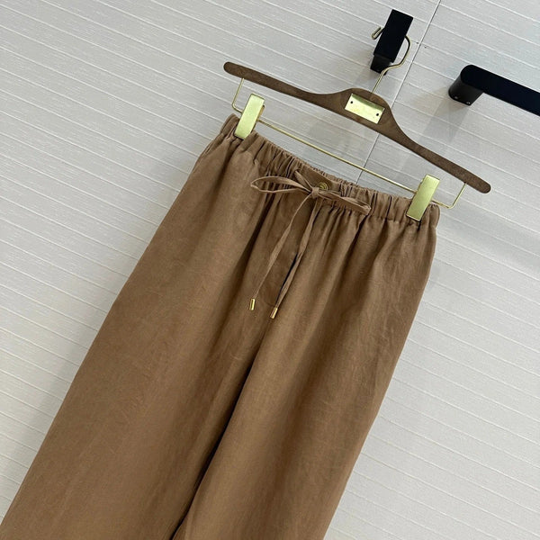 LP STRAIGHT-LEG LINEN PANTS IN BROWN