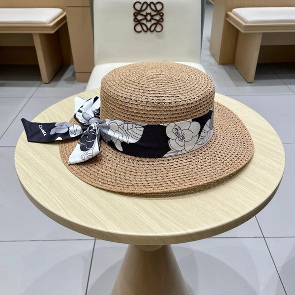NATURAL STRAW BUCKET HAT WITH RIBBON 672773