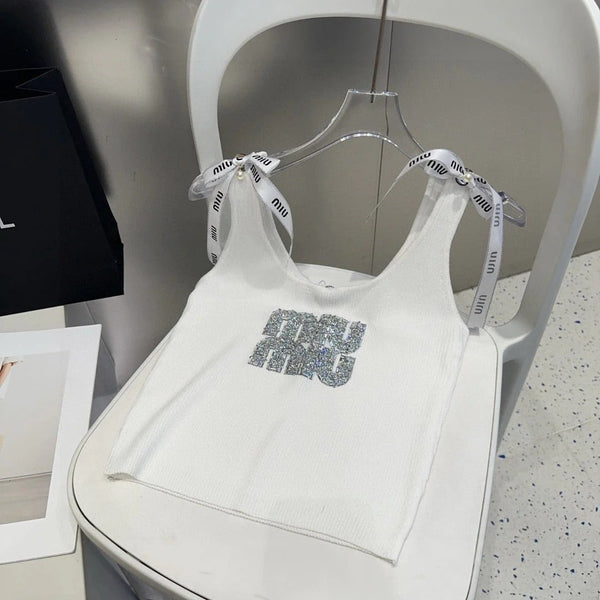 TANK TOP 622143 IN WHITE COTTON RIBBED EMBOSSED CRYSTAL