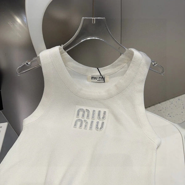 CANOTTA IN VISCOSA 643229 IN MAGLIA DI COTONE BIANCO A COSTINE CON LOGO DECORATO