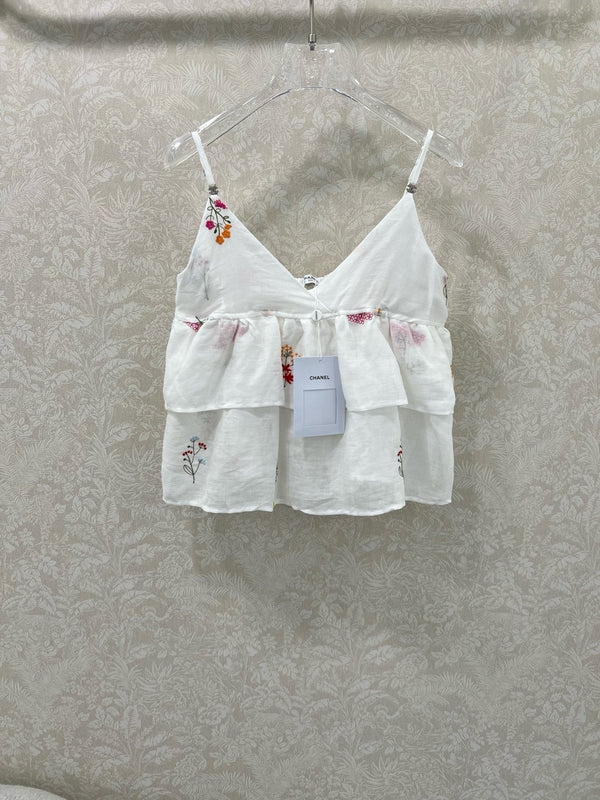 CHANEL RUFFLED SPAGHETTI STRAP TOP 272286