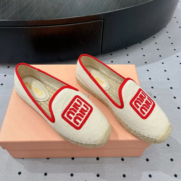 Loafer Shoes Ivory With Red Border Fabric Linen