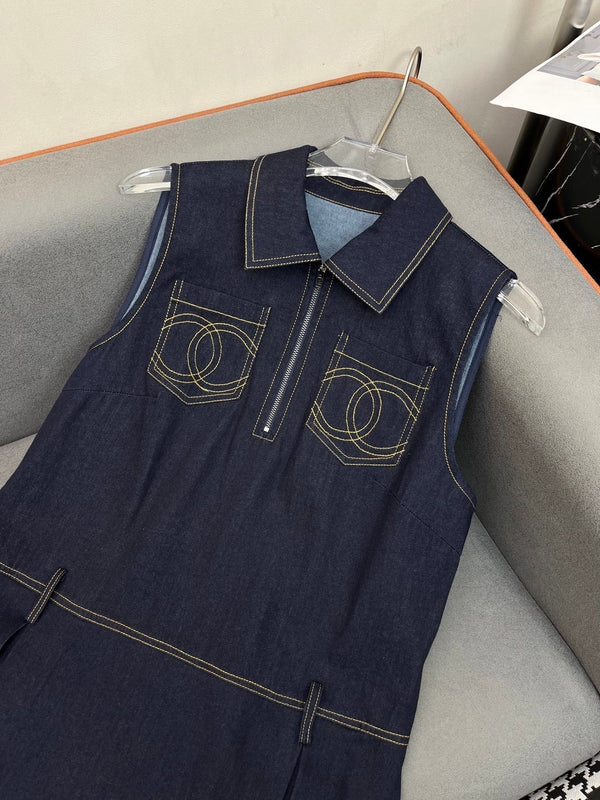CHANEL SLEEVELESS DENIM DRESS 219364
