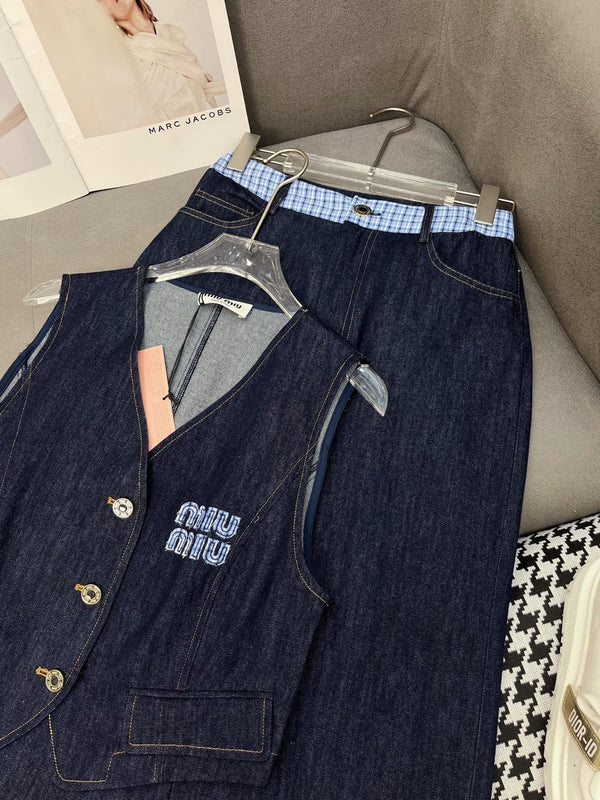 SET SLEEVELESS TOP AND DENIM PANTS 263282