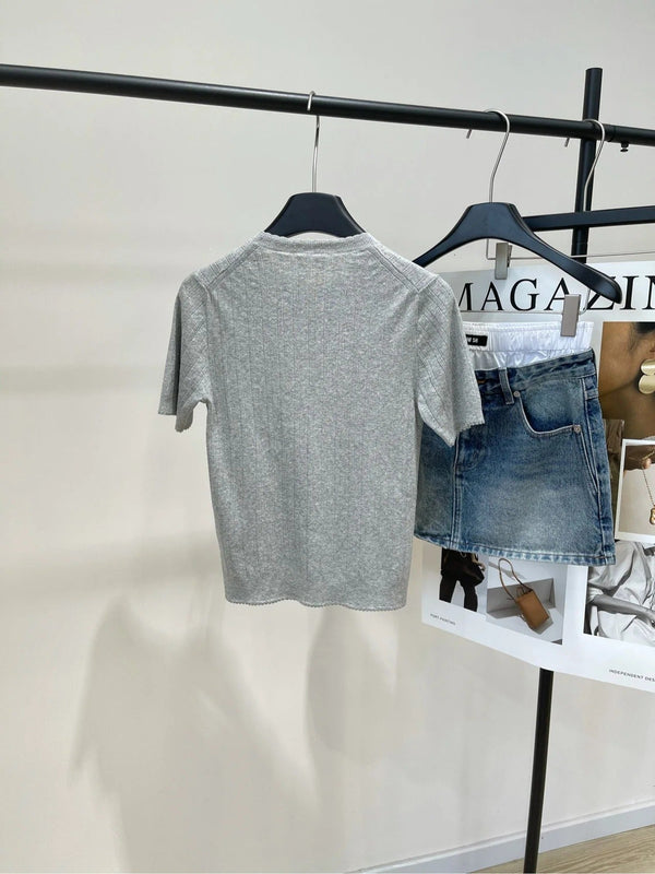 MIUMIU CREW NECK SHORT SLEEVE KNIT TOP 273085