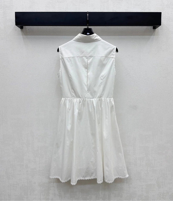 MIU 25S PLEATED VEST DRESS WITH LAPEL COLLAR 264505