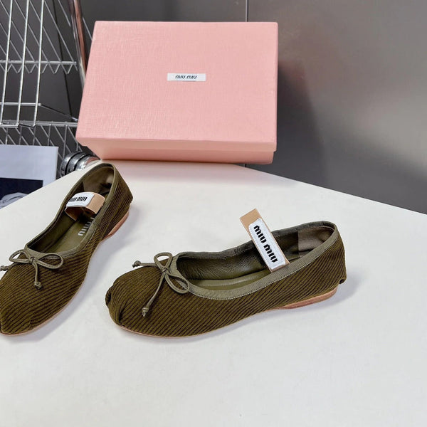 BALLET FLAT SHOES DARK OLIVE COLOR SHEEPSKIN