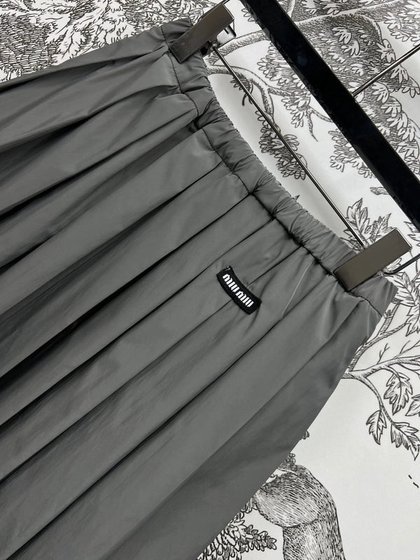 MIU 25S PLEASED SKIRT GREY IN NYLON 263129
