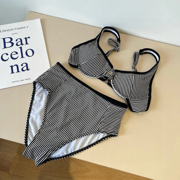 CC BIKINI SWIMSUIT SET IN BLACK AND WHITE STRIPES 599111