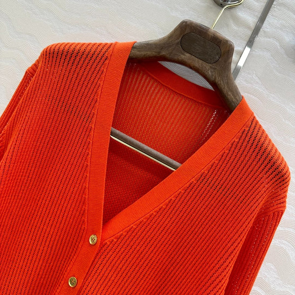 LP RED ORANGE V-NECK KNIT CARDIGAN