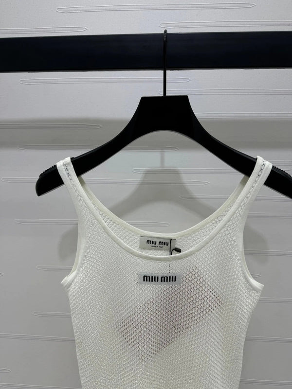 MIU 25S ROUND NECK KNIT TANK TOP WITH HOLES 264266